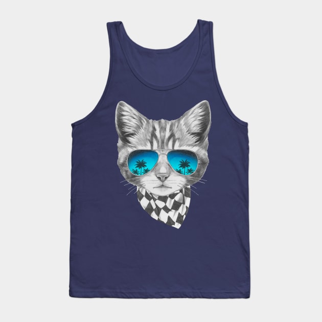 Cat with mirror sunglasses and scarf Tank Top by AnimalsFashion